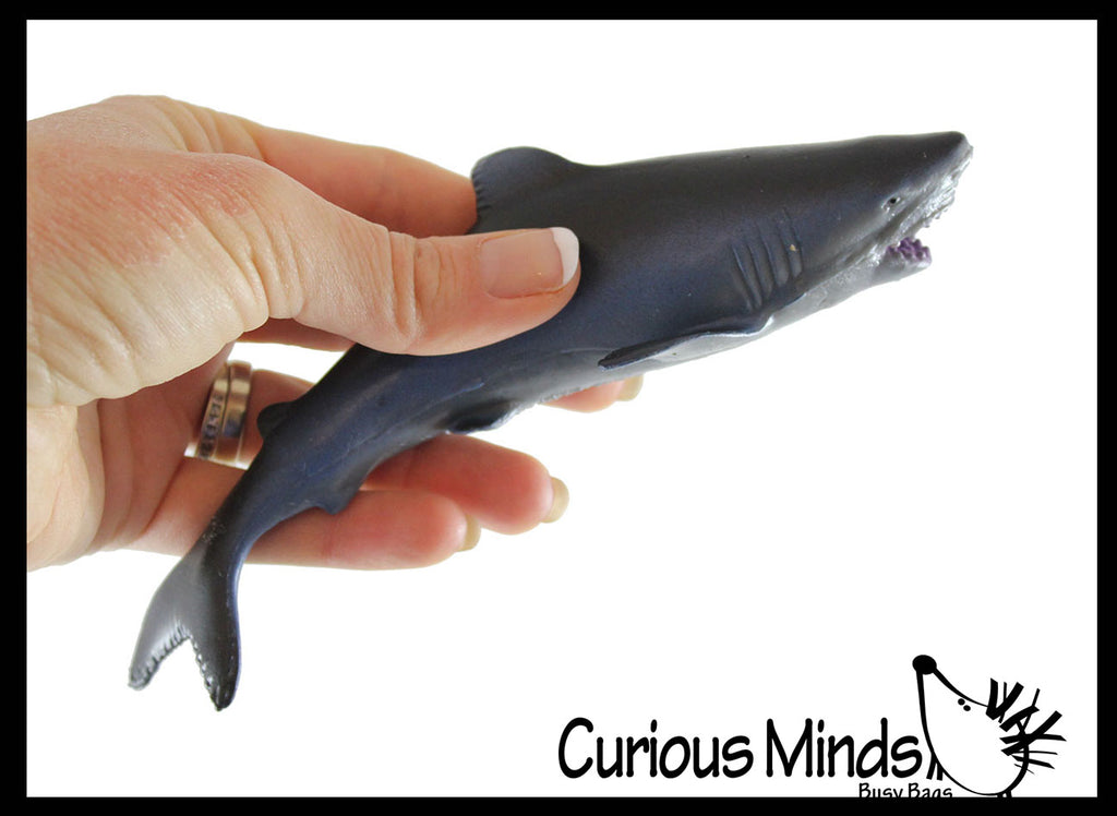 Blue Shark Stretchy and Squeezy Toy - Crunchy Bead Filled - Fidget Stress Ball