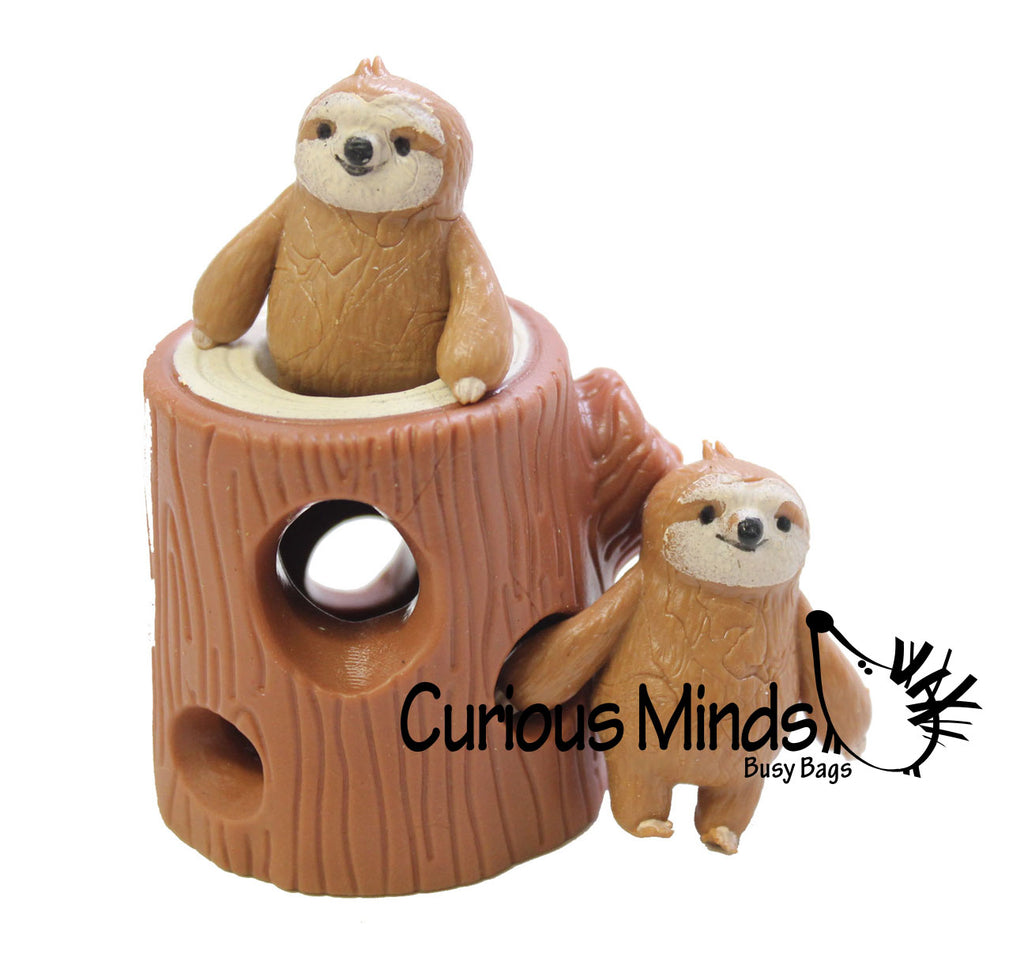 Sloths in Tree Stump - Peek a Boo Stretchy Fidget Toy