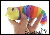 Slug Caterpillar Family - 1 Caterpillar and 2 Fidget Slug on Clip - Articulated Jointed Moving Slug Toy - Unique Rainbow