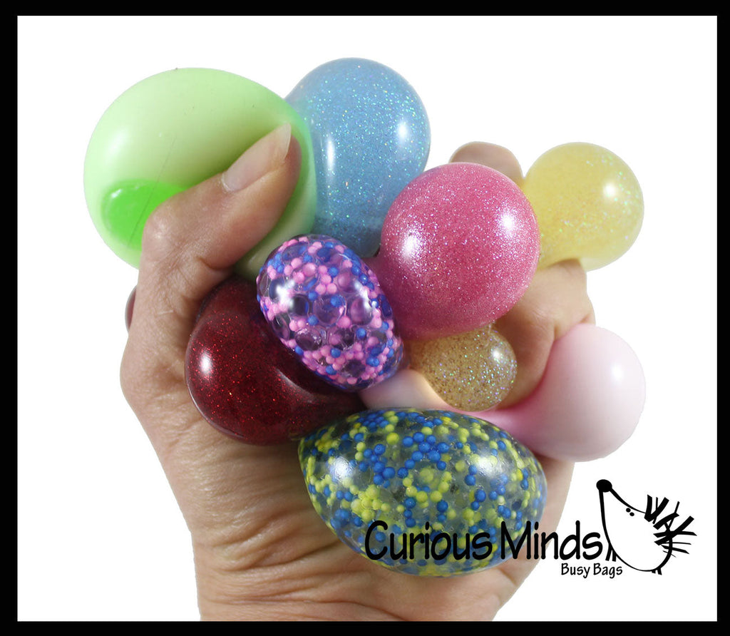 BULK/ WHOLESALE - Assorted Mini Stress Balls - 5 Different Styles  - Neon, Glitter, Metallic, Confetti, Glow in Dark 1.5"  Stress Ball - Ceiling Sticky Glob Balls - Squishy Gooey Shape-able Squish Sensory Squeeze Balls