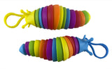Small Fidget Slug on Clip - Articulated Jointed Moving Slug Toy - Unique Rainbow