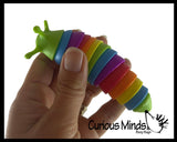 Slug Caterpillar Family - 1 Caterpillar and 2 Fidget Slug on Clip - Articulated Jointed Moving Slug Toy - Unique Rainbow