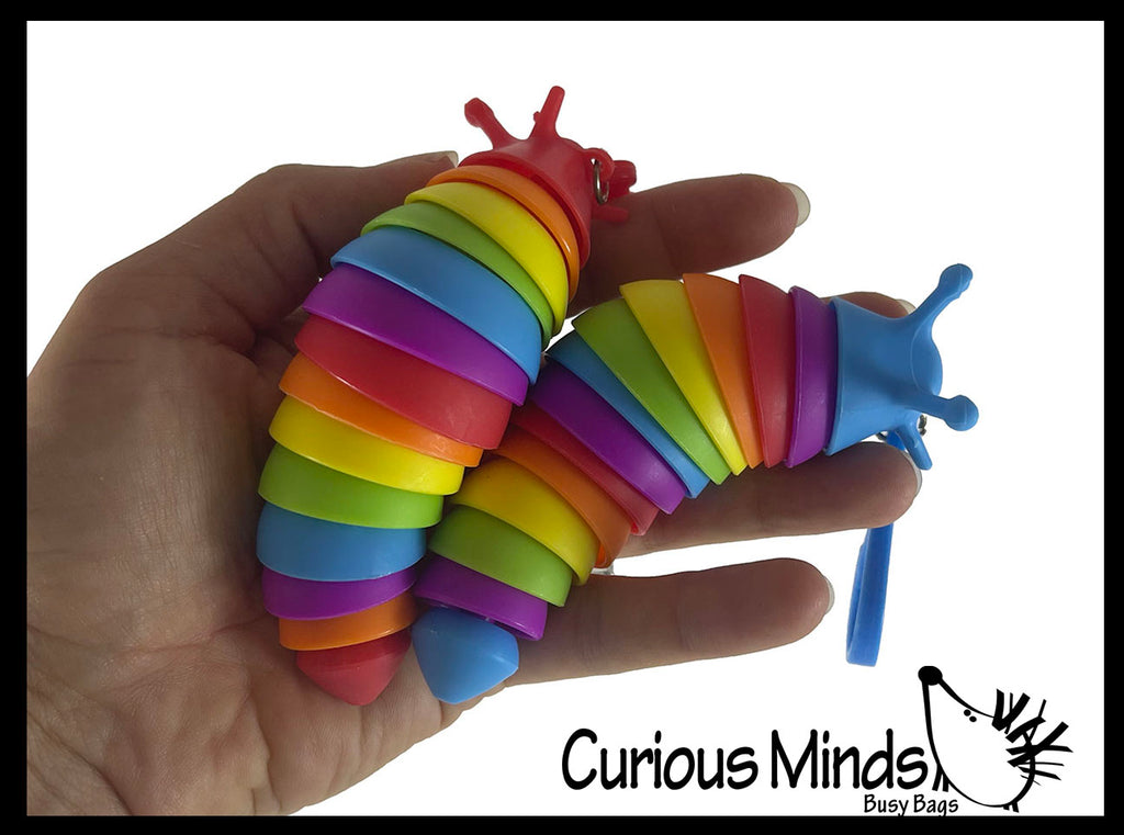 Small Fidget Slug on Clip - Articulated Jointed Moving Slug Toy - Unique Rainbow
