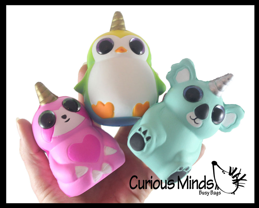 BULK - WHOLESALE - SALE -  Small Mystical Animal with Horn and Wings Slow Rise Squishies Slow Rise Foam - Scented Sensory, Stress, Fidget Toy - Penguin, Unicorn, Corgi Dog, Sloth, Koala, Panda