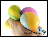 Set of 4 Different 1.75" Doh Filled Stress Balls - Rainbow, Striped, Spikey, Solid - Glob Balls - Squishy Gooey Shape-able Squish Sensory Squeeze Balls