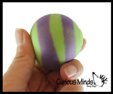 Set of 4 Different 1.75" Doh Filled Stress Balls - Rainbow, Striped, Spikey, Solid - Glob Balls - Squishy Gooey Shape-able Squish Sensory Squeeze Balls