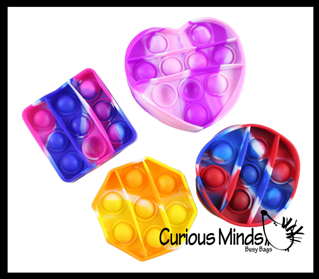 BULK - WHOLESALE - SALE -  Small Tie Dye 3" Geometric Shapes Bubble Pop Fidget Toy - Silicone Push Poke Bubble Wrap Fidget Toy - Press Bubbles to Pop the Bubbles Down - Bubble Popper Sensory Stress Toy