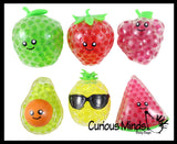 Small Fruit Water Bead Filled Squeeze Stress Balls with Faces  -  Sensory, Stress, Fidget Toy - Pineapple, Strawberry, Avocado, Watermelon, Apple, Grapes