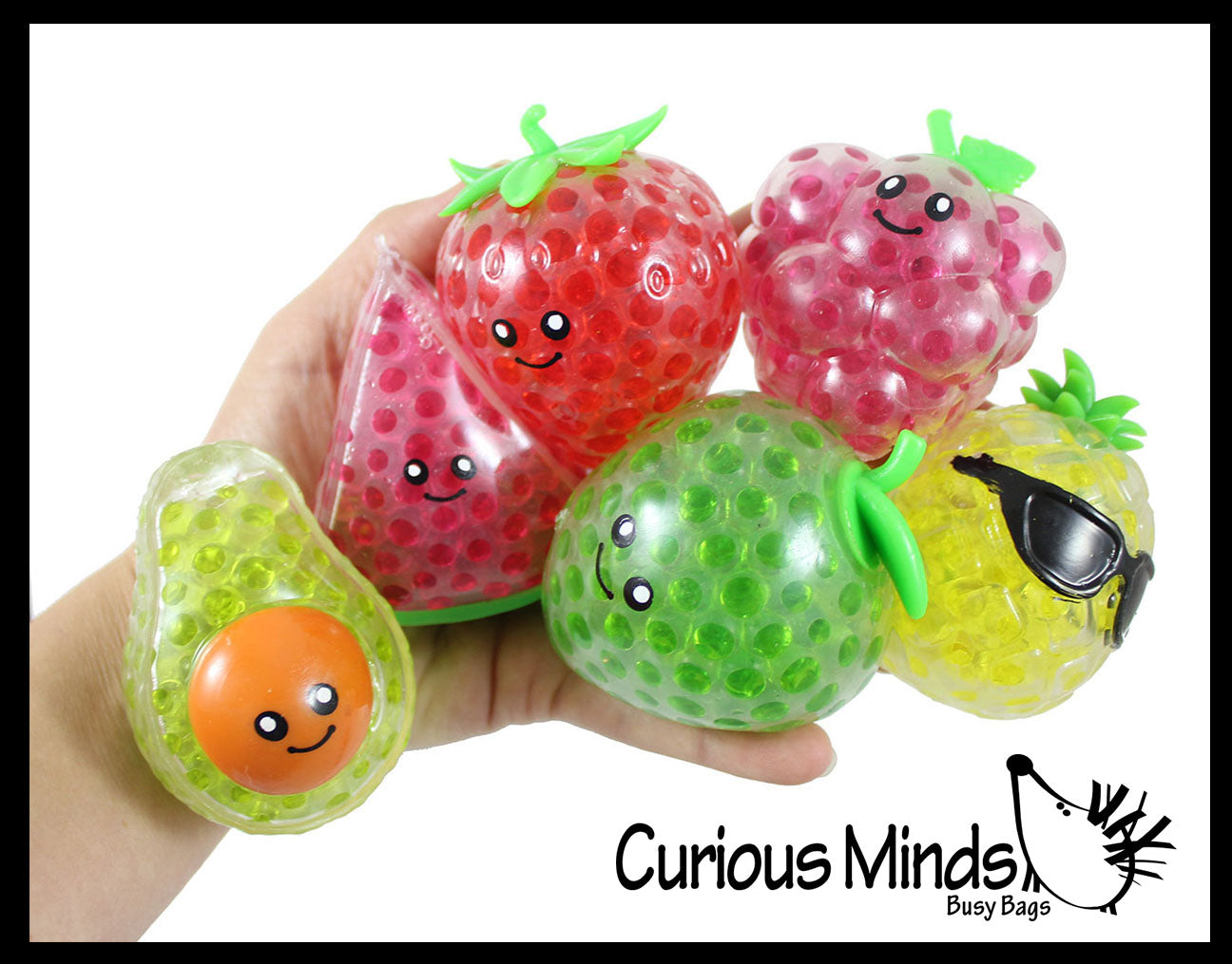 Small Fruit Water Bead Filled Squeeze Stress Balls with Faces