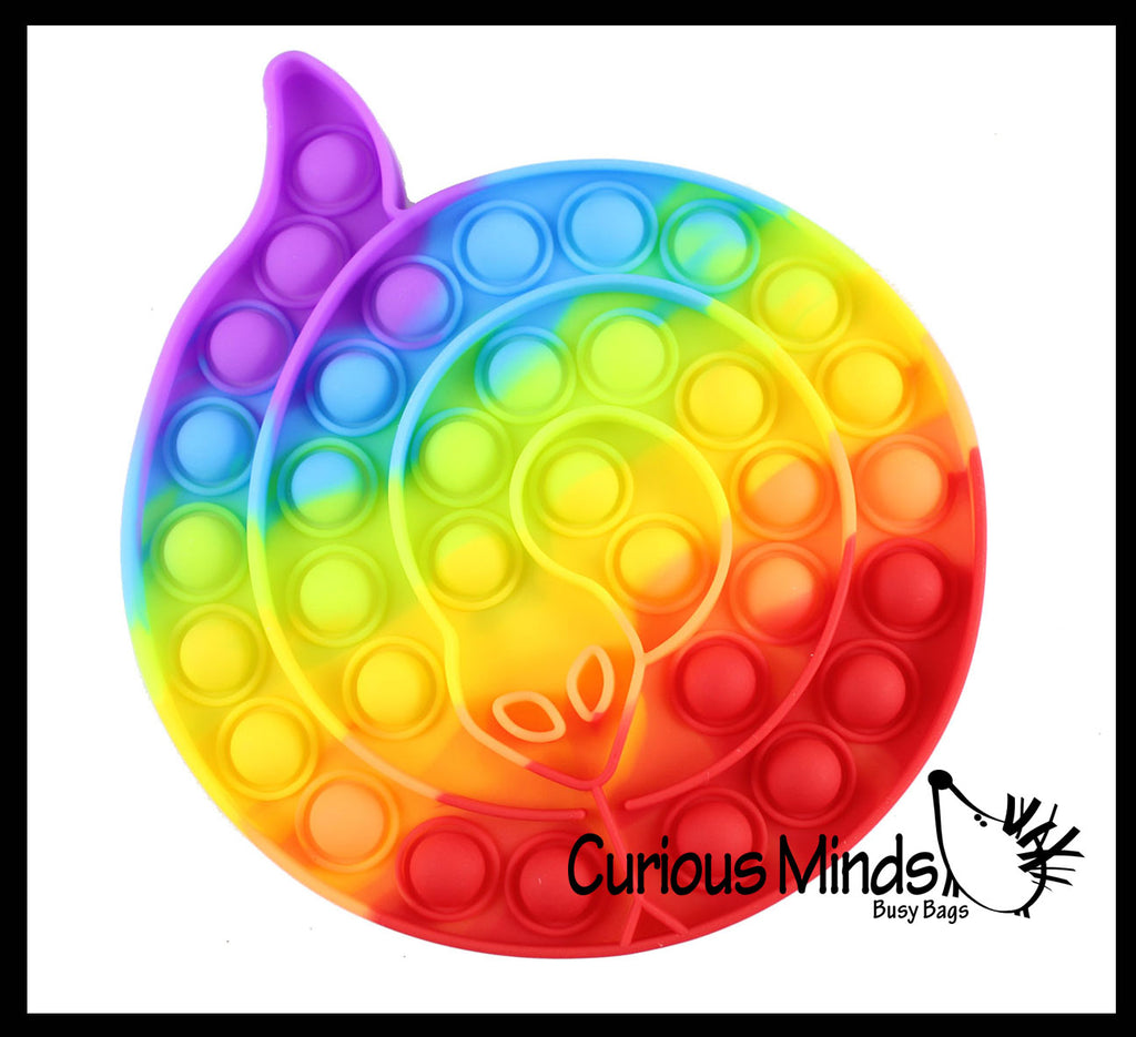 LAST CHANCE - LIMITED STOCK - Rainbow Coiled Snake Animal Theme Bubble Pop Game - Silicone Push Poke Bubble Wrap Fidget Toy - Press Bubbles to Pop - Bubble Popper Sensory Stress Toy