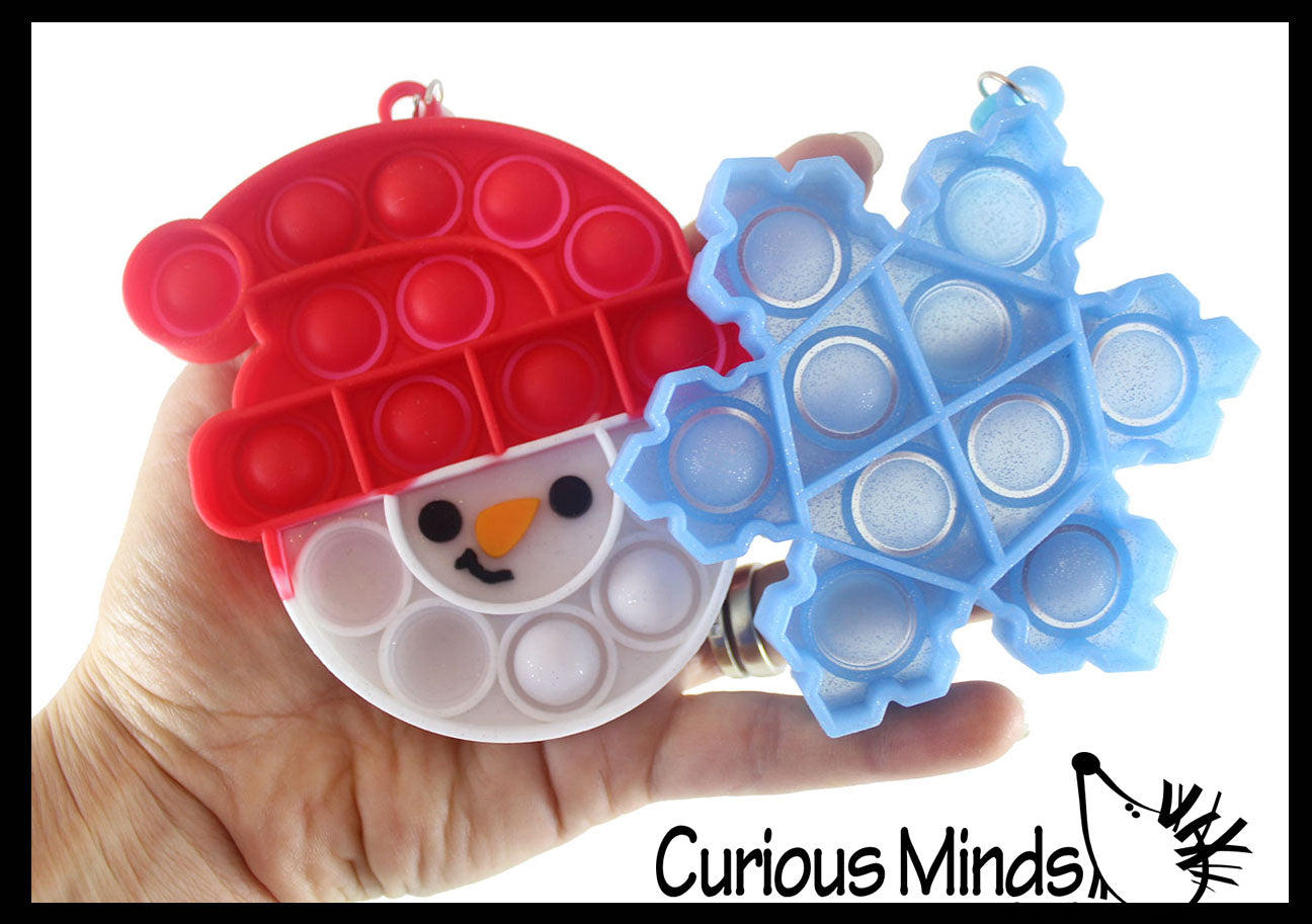 Set of 2 Cute Christmas Bubble Poppers - Snowman and Snowflake - Fidget Toy - Fun Party Favor Toy - Winter Holiday (Random Colors)