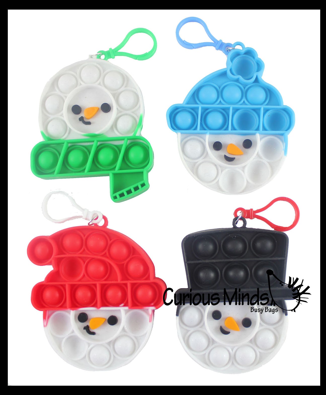 Set of 2 Cute Christmas Bubble Poppers - Snowman and Snowflake - Fidget Toy - Fun Party Favor Toy - Winter Holiday (Random Colors)