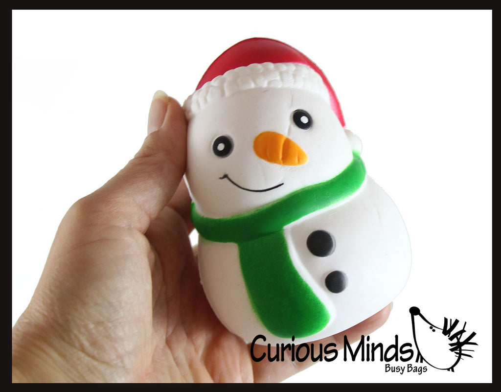 Large Snowman with Santa hat Slow Rise Squishy Toy - Memory Foam Squish Stress Ball - Winter Christmas
