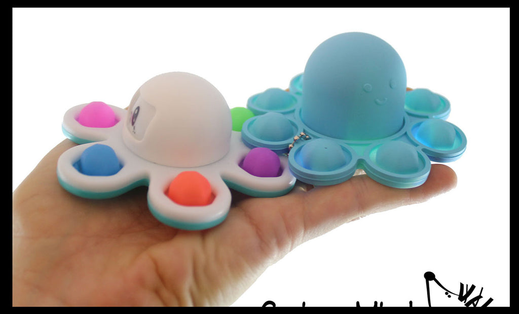 Set of 2 Octopus Fidgets - Soft & Hard Shell Octopus Bubble Pop Flip Fidget Spinner Toy - Happy and Sad Silicone Push Poke Bubble Wrap Fidget Toy - Press Bubbles to Pop the Bubbles Down Then Flip it over and Do it Again - Bubble Popper Sensory Stress Toy