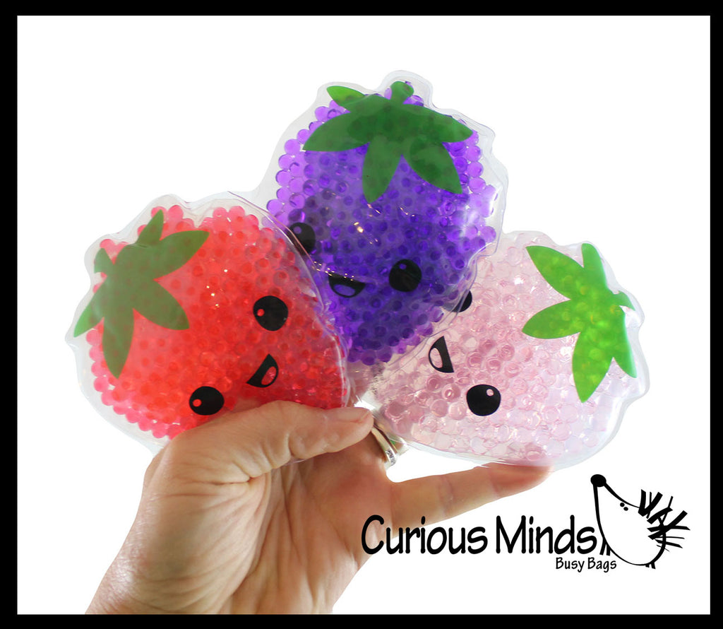LAST CHANCE - LIMITED STOCK - Strawberry Disc Ice Cold Pack Fruit Water Bead Filled Squeeze Stress Ball  -  Sensory, Stress, Fidget Toy