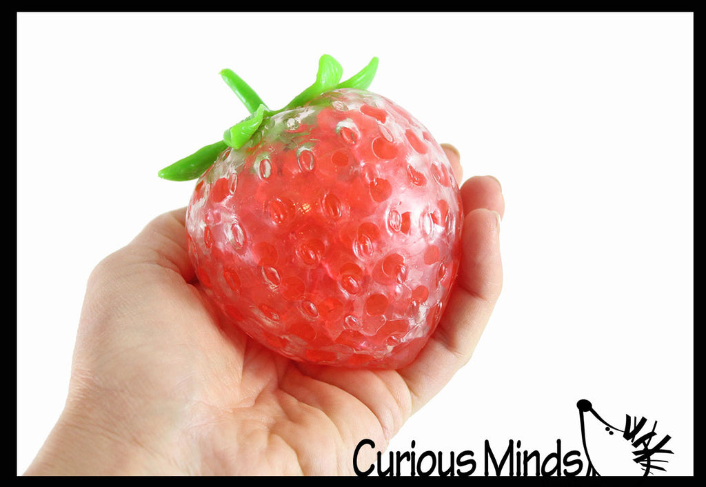 LAST CHANCE - LIMITED STOCK - SALE  - 3" Strawberry Fruit Water Bead Filled Squeeze Stress Ball  -  Sensory, Stress, Fidget Toy