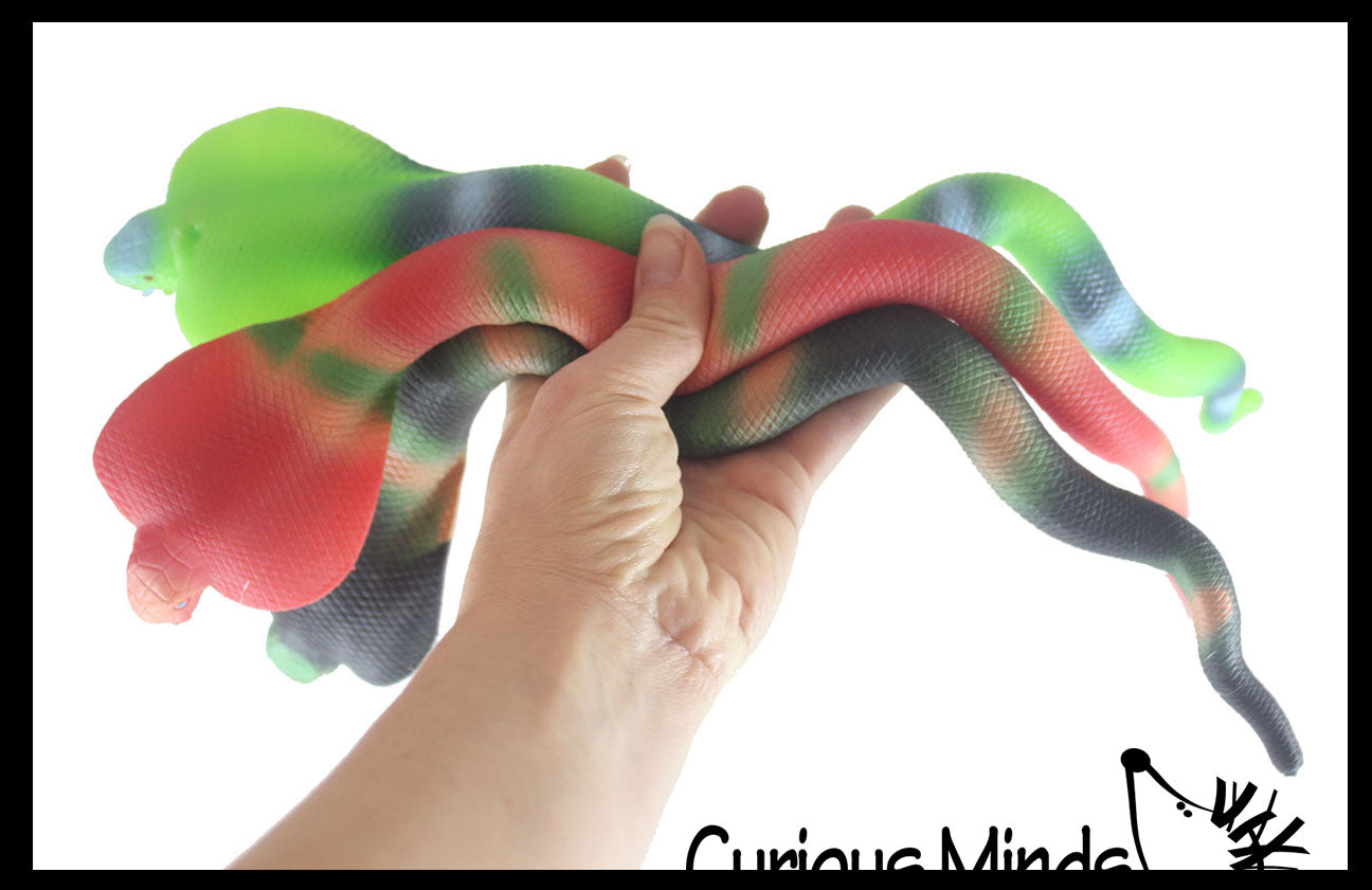 Stretchy Snakes Cobra 15.5" Crushed Bead Filled- Reptile Sensory Fidget Toy 12 Cobra Snakes (1 Dozen) - RANDOM Colors Stretchy Snakes Cobra 15.5" Crushed Bead Filled- Reptile Sensory Fidget Toy 12 Cobra Snakes (1 Dozen) - RANDOM Colors