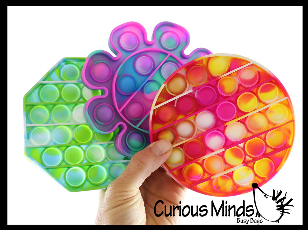 BULK - WHOLESALE - SALE - Tie Dye Bubble Pop Game -  Poke Bubble Wrap Fidget Toy - Circle, Square, Star, Flower, Octagon, Flower - Press Bubbles to Pop the Bubbles Down Then Flip it over and Do it Again - Bubble Popper Sensory Stress Toy Tye Die