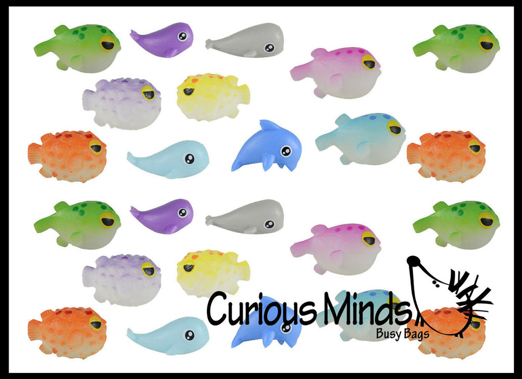 Cute Fish Ocean Figurines - Soft Mini Toys  - Small Novelty Prize Toy - Party Favors - Gift - Bulk 2 Dozen