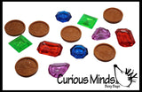Large Gem and Coin Treasure Hunt Sand Toy - Dig sift and find buried coins jewels and gems.  Sensory bin