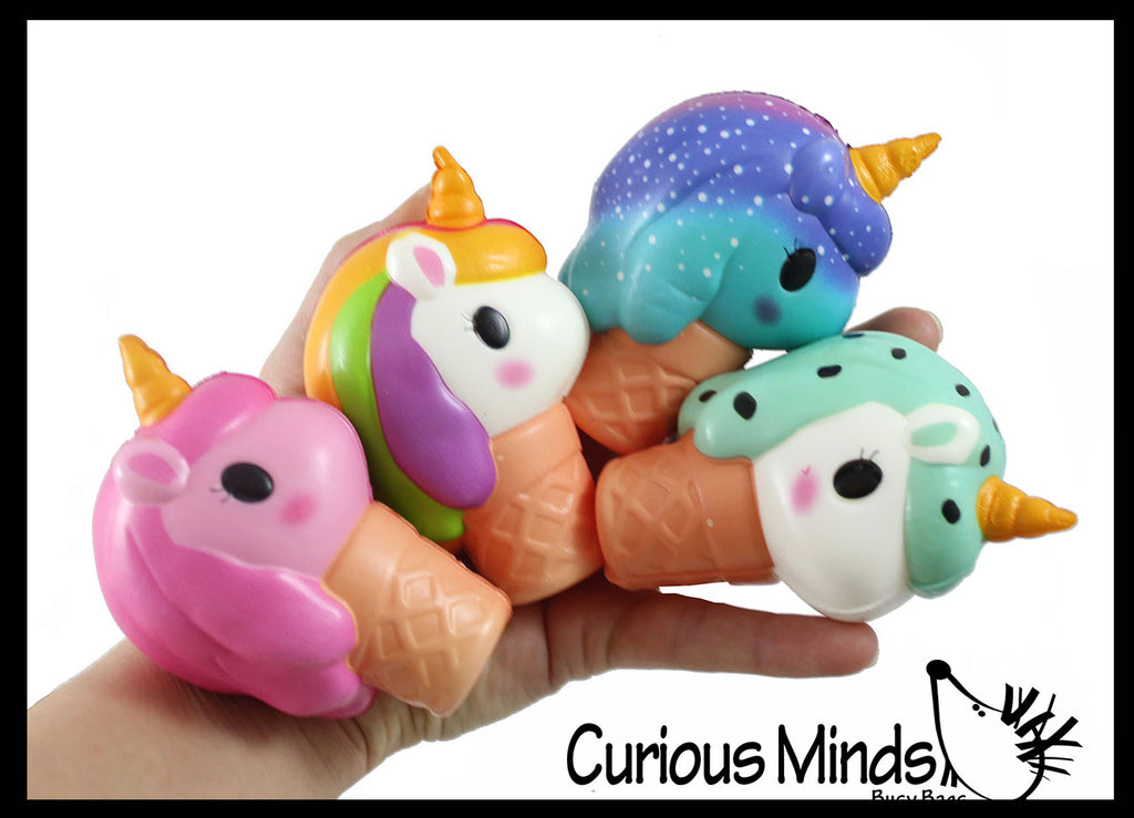 Unicorn Ice Cream Cone Girly Magical Theme Squishy Slow Rise Foam -  Scented Sensory, Stress, Fidget Toy