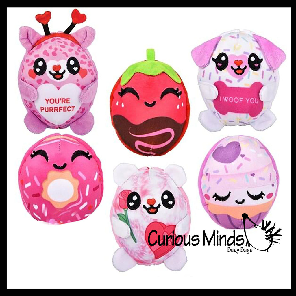Reversible Valentines Day Plush Animals - Inside Out -  Love Valentine Themed  - Unique Valentines Day Exchange Cards for Kids