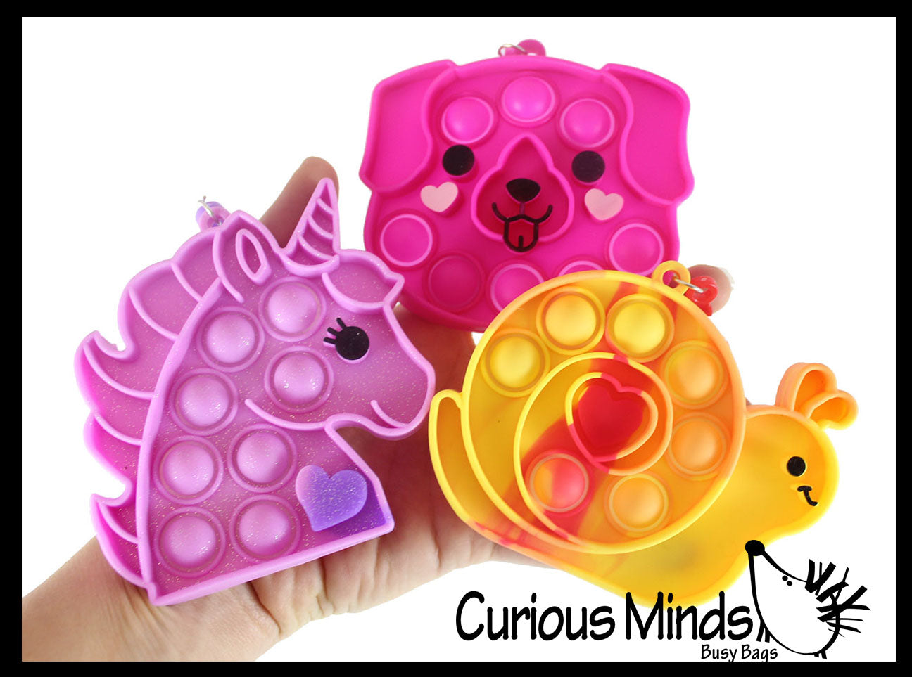 Set of 3 Valentine Bubble Poppers - Unicorn, Dog & Snail Valentines Day Bubble Popper Fidget Toy - Fun Party Favor Toy - Heart Love - Fun Party Favor Toy (Random Colors)