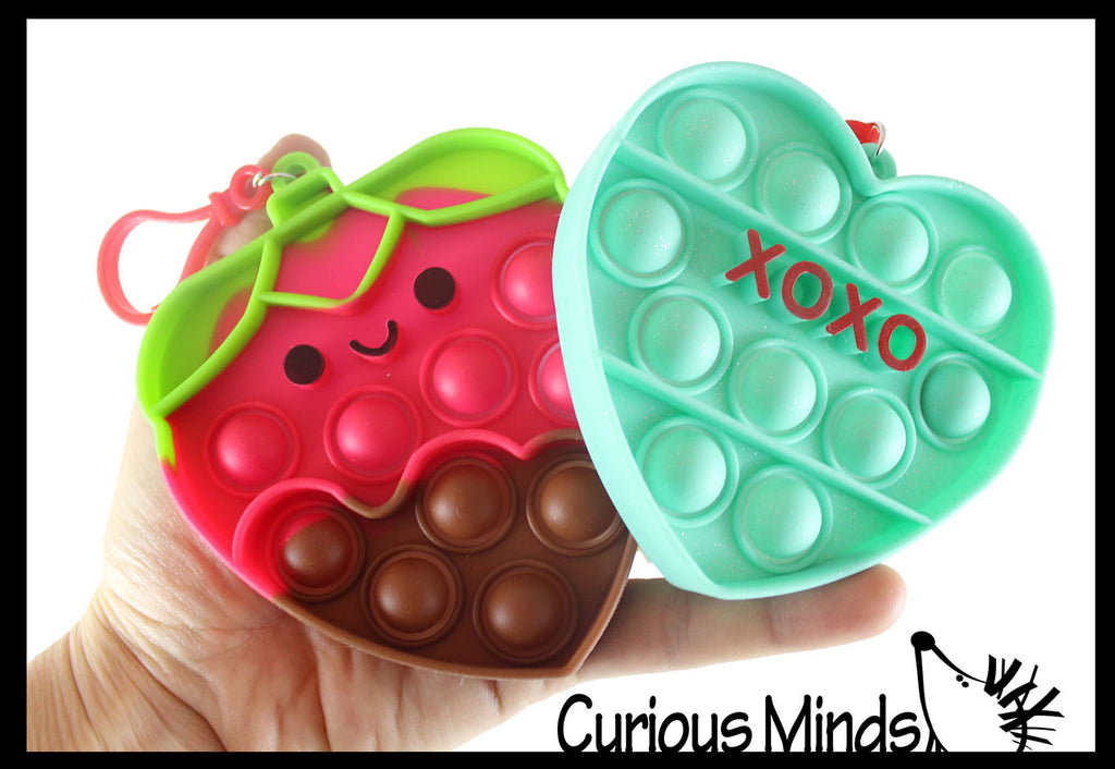2 Valentine Bubble Poppers - Strawberry & Conversation Heart Valentines Day Bubble Popper Fidget Toy - Fun Party Favor Toy - Heart Love