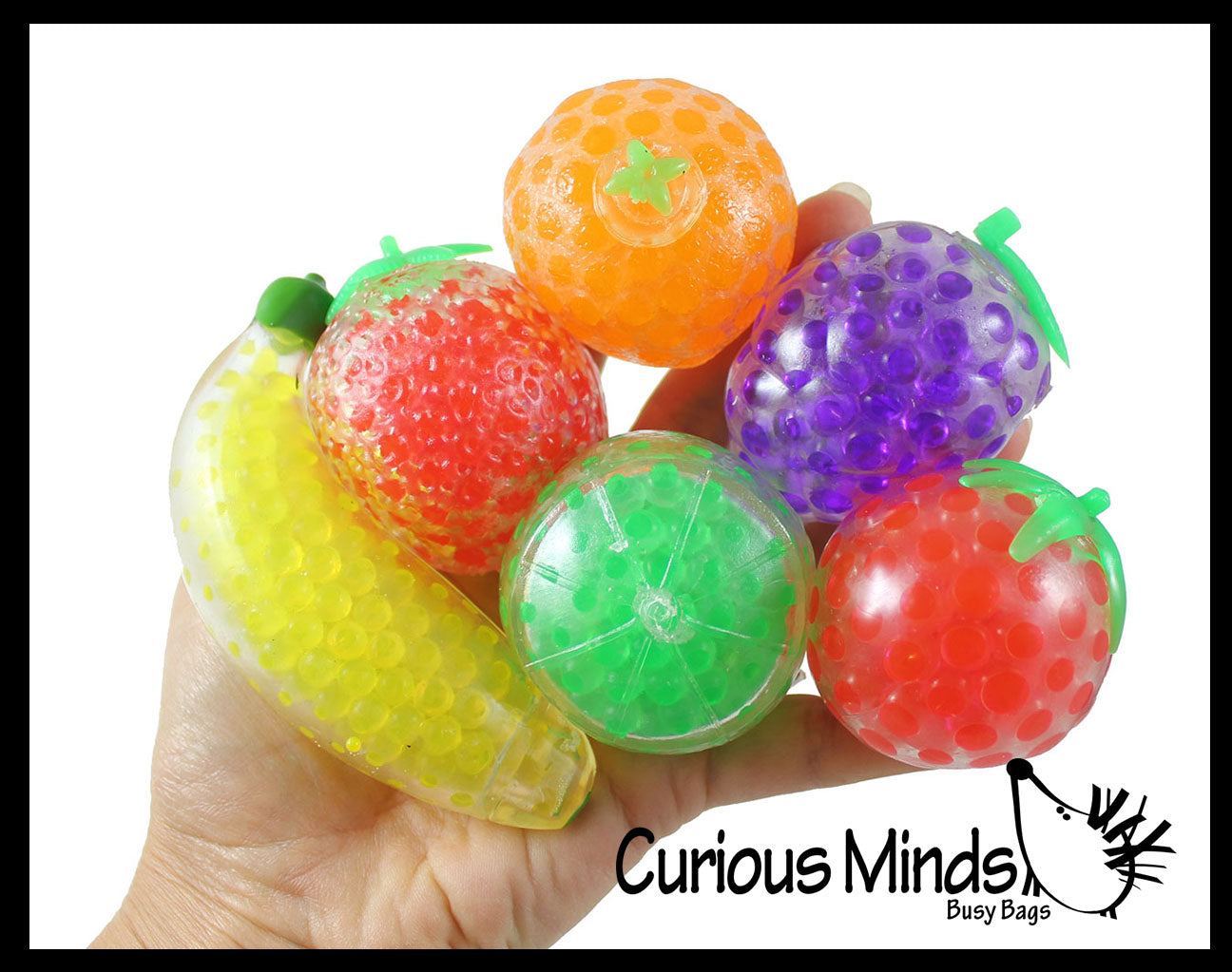 6 Fruit Water Bead Filled Squeeze Stress Balls  -  Sensory, Stress, Fidget Toy Gel Balls