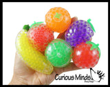LAST CHANCE - LIMITED STOCK - SALE  - 6 Fruit Water Bead Filled Squeeze Stress Balls  -  Sensory, Stress, Fidget Toy Gel Balls