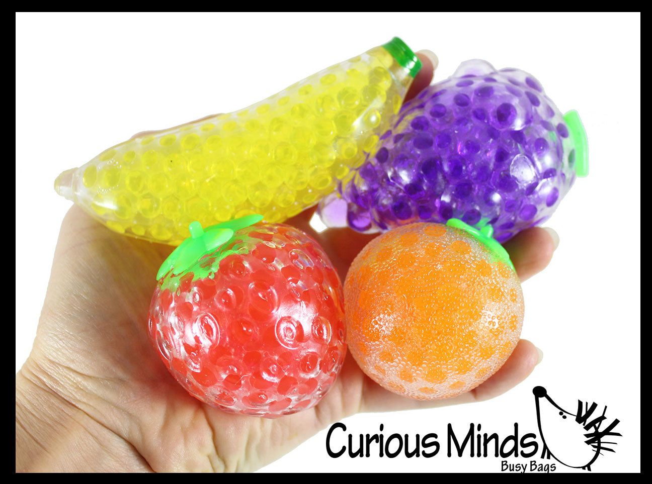 4 Fruit Water Bead Filled Squeeze Stress Balls - Sensory, Stress
