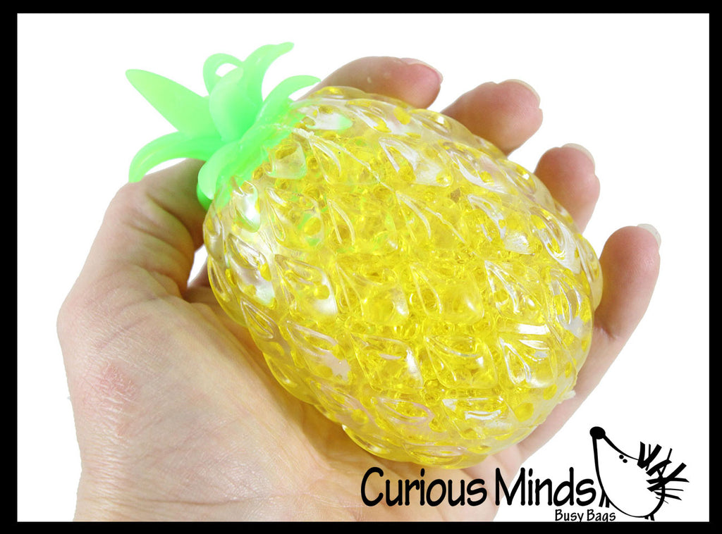 BULK - WHOLESALE - SALE - Yellow Pineapple Fruit Water Bead Filled Clear Squeeze Stress Ball  -  Sensory, Stress, Fidget Toy Pine Apple