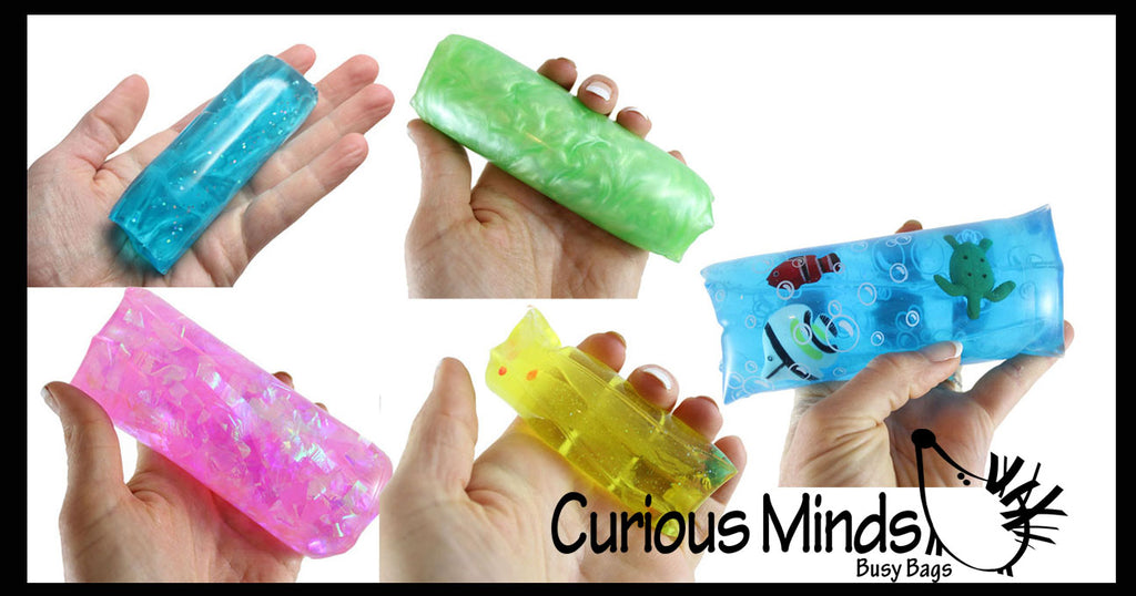5 Different Water Trick Snakes - Filled with Glitter, Confetti, Sea Creatures, Sparkles, and Pearl - Stress Toy - Slippery Tricky Wiggly Wiggler Tube - Squishy Wiggler Sensory Fidget Ball