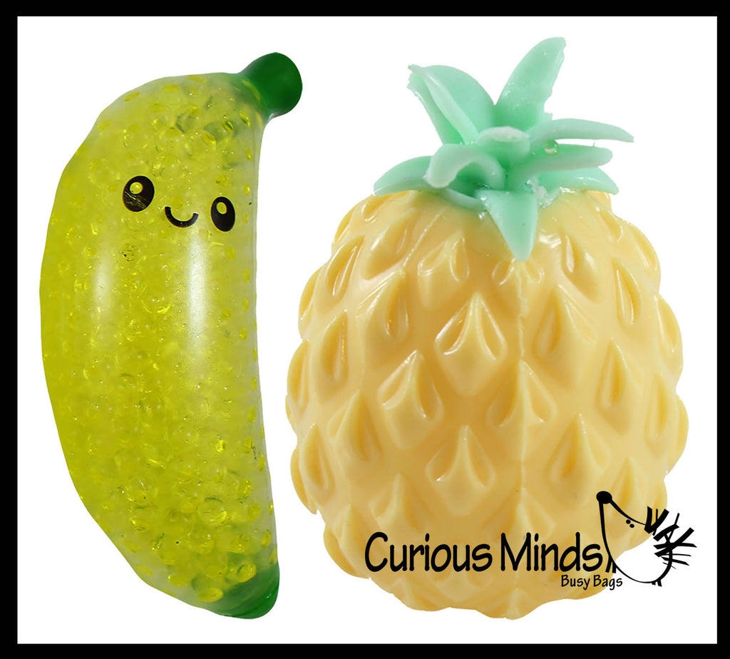 LAST CHANCE - LIMITED STOCK - SALE - 2 Fruit Set - Banana, Pineapple Fruit Water Bead Filled Squeeze Stress Ball  -  Sensory, Stress, Fidget Toy