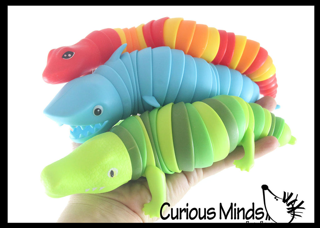 Snake, Shark and Alligator Fidgets - Set of 3 - Large Wiggle Crocodile Articulated Jointed Moving Creature Toy - Unique