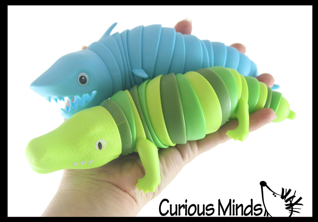 Shark and Alligator Fidgets - Set of 2 - Large Wiggle Crocodile Articulated Jointed Moving Creature Toy - Unique