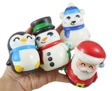 Set of 4 Christmas Winter Animal Slow Rise Squishy Toys - Memory Foam Squish Stress Ball - Penguin, Snowman, Polar Bear, Santa