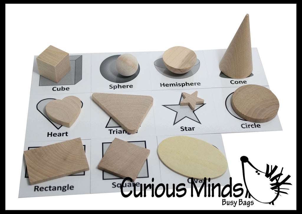 LAST CHANCE - LIMITED STOCK - SALE  -  Wooden Geometric Solid Shapes Match with Matching Cards - Montessori 2 Part Card - Geometry Work