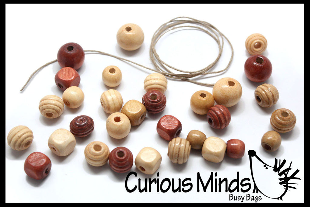 LAST CHANCE - LIMITED STOCK -  - SALE - Small wood bead lacing - Take with you travel lacing bag - Montessori, Natural, Waldorf