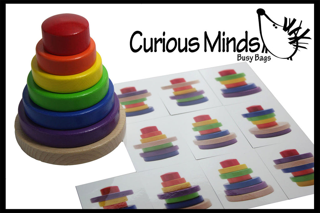 CLEARANCE - SALE - Wood Stacking Rainbow Tower with Pattern Cards