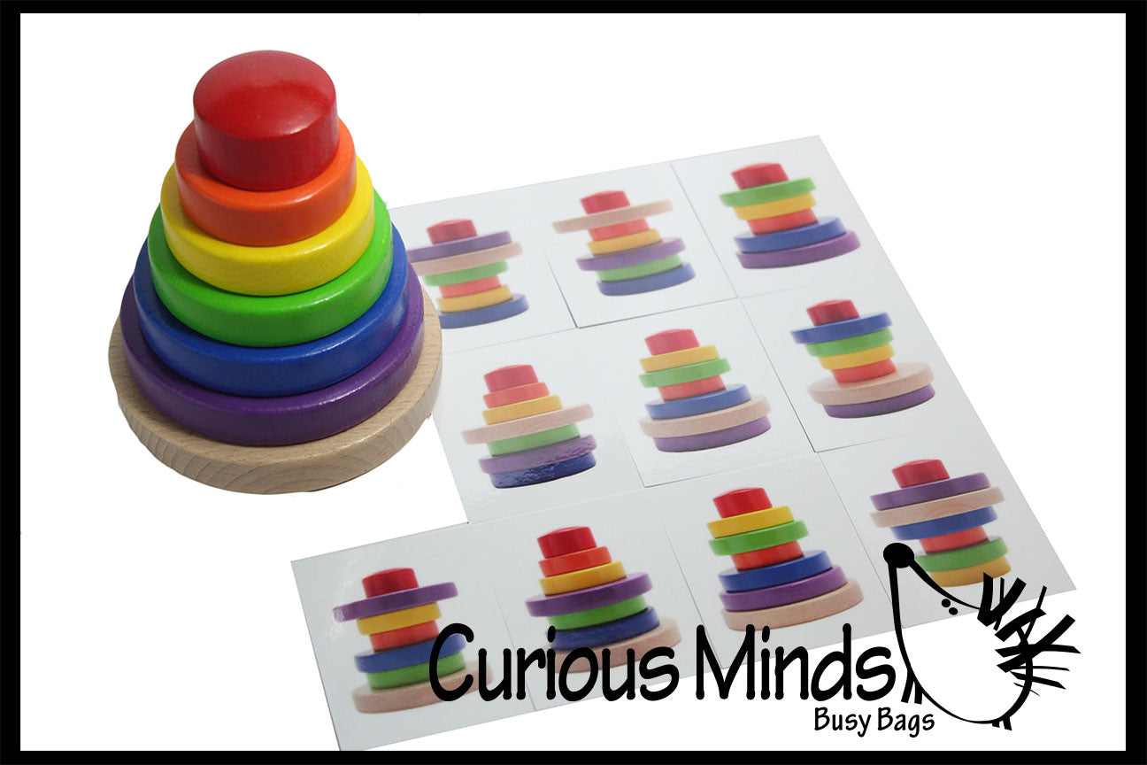 CLEARANCE - SALE - Wood Stacking Rainbow Tower with Pattern Cards