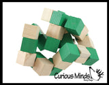 Set of 2 Wood Fidgets - Bendy Snake and Cube Puzzle Fidget Toy - Flexible Puzzle Fidget with Wood Cubes and Elastic - Turn and Twist to Turn Back into a Cube