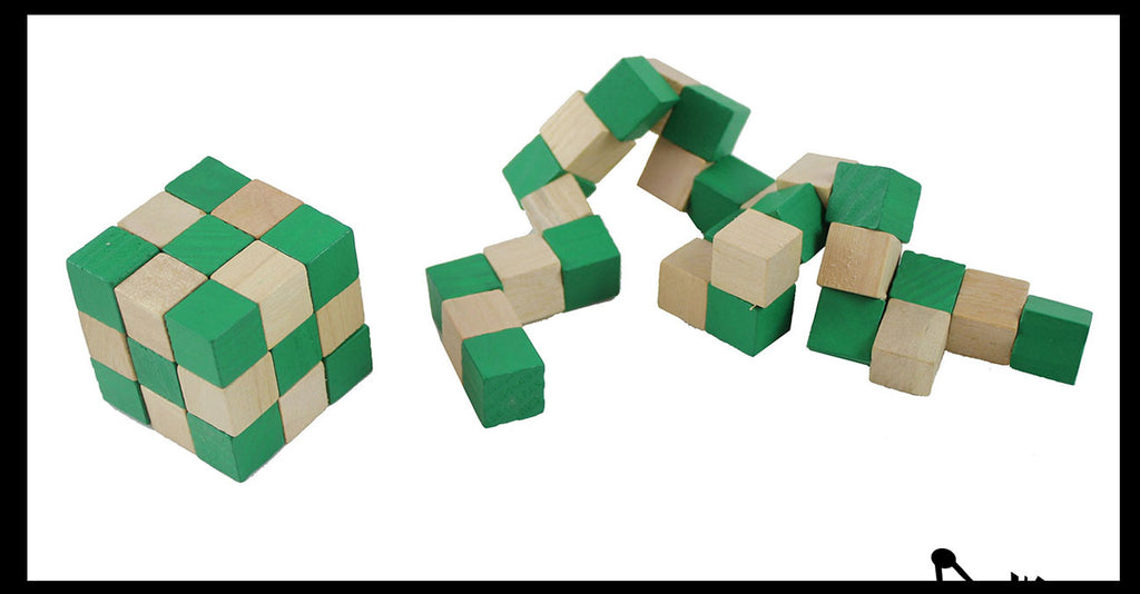Wood Cube Puzzle Fidget Toy - Flexible Puzzle Fidget with Wood Cubes and Elastic - Turn and Twist to Turn Back into a Cube