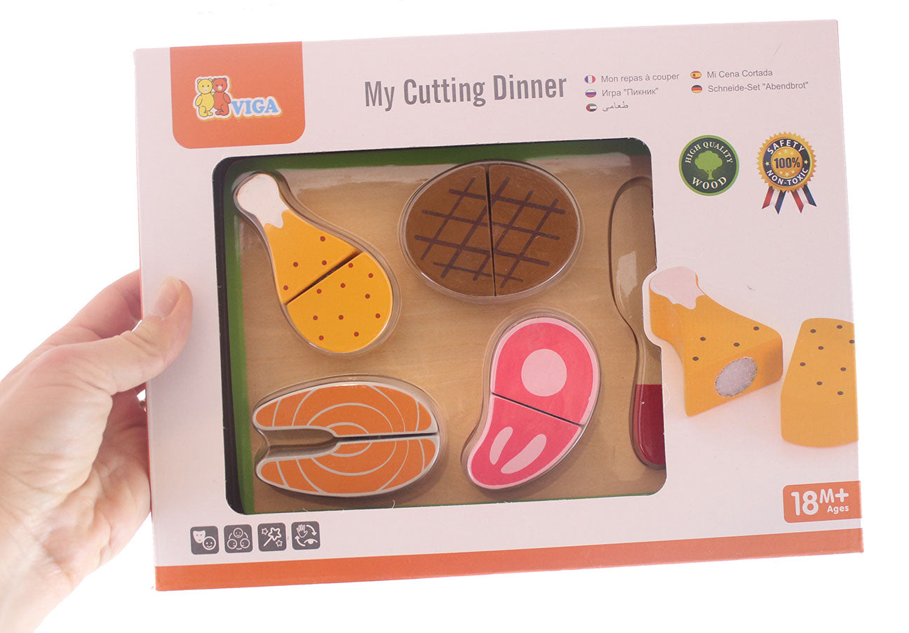 Wood Food - Wooden Cutting Play Food with Hook and Loop and Knife
