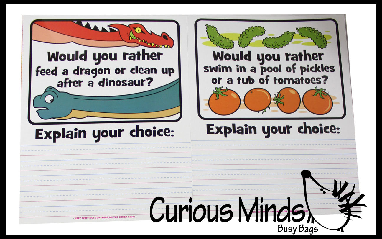 Would You Rather Questions - Writing Prompt Cards and Menus