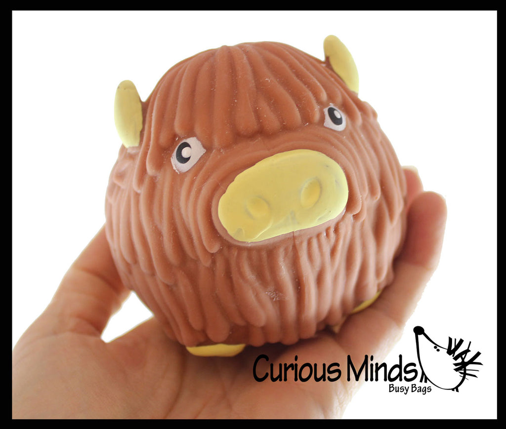 Cute Highland Cow Yak Soft Fluff Doh - Filled Squeeze Stress Balls  -  Sensory, Stress, Fidget Toy Super Soft Hairy Cow